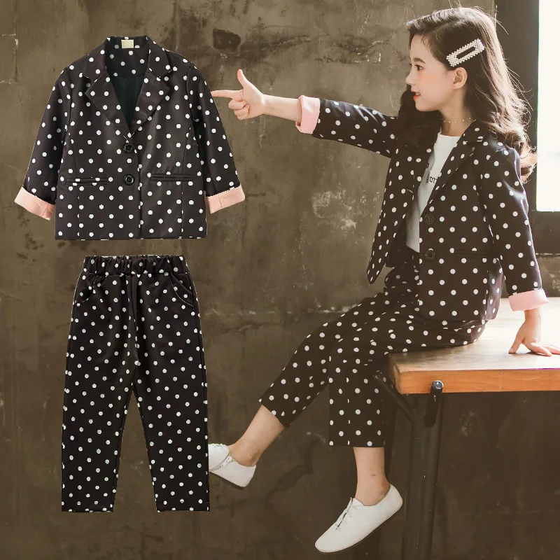 

Kids Clothes Girls Autumn Clothing Set for Girl Long Sleeve Dot Jackets +Dot Pants 2pieces Sets Teenage Fall Outfits 8 10 12Year