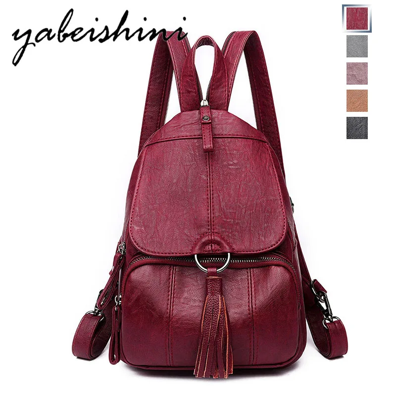 

2019 Women Leather Backpacks Vintage Female Shoulder Bag Sac a Dos Travel Ladies Bagpack Mochilas School Bags For Girls Preppy