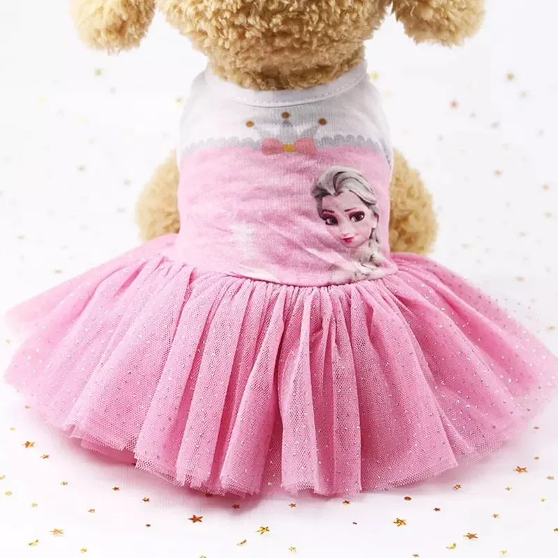 Костюм для животного Чихуахуа Принцесса платья замороженный стиль печати Тюль собака одежда для маленьких средних собак Свадебная пачка юбка одежда GGC05