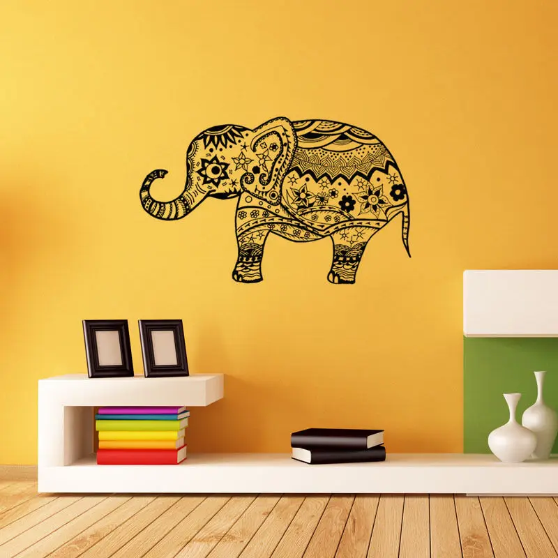 

Vinyl Indian Elephant Pattern Wall Sticker Ganesha Art Wall Decal Home Living Room Decoration Art Removable Wall Mural Y-528