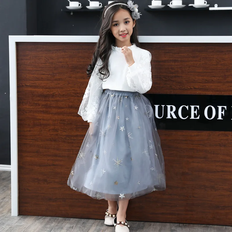 Saia para 6 Meninas Saias Macio Fofo Tule Tutu Saia Pettiskirt Longas Crianças Malha Bola Vestido Estrela Lantejoulas 8 10 13 Ano 3 saia pettiskirt saias longas crianças malha bola