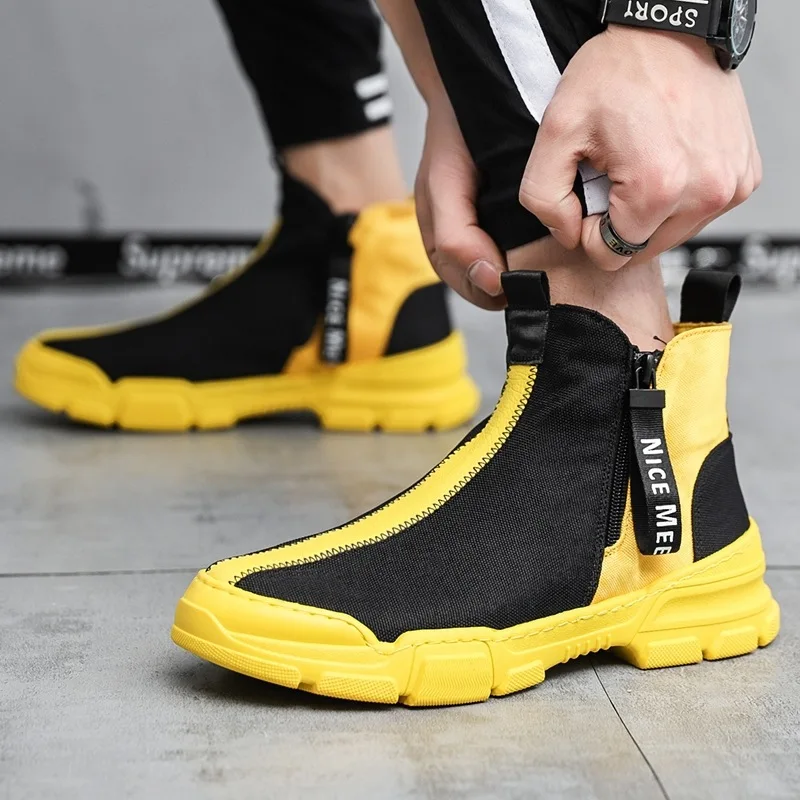 

Summer Breathable High-top Casual Men's Tide Shoes Side Zipper Wild Shoes Men Increase Thick Bottom Mesh Cloth Hip-hop Shoes