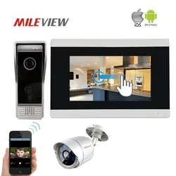 Бесплатная доставка 720 P IP WI-FI 7 "Сенсорный экран видео домофон запись монитор Комплект для телефона 1.0MP IP пуля CCTV Камера