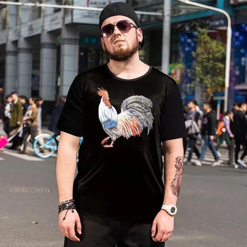 

Summer new tide brand Large size men's loose Short-sleeved T-shirt men and fat plus size Cock print Compassionate Size 5XL 6XL