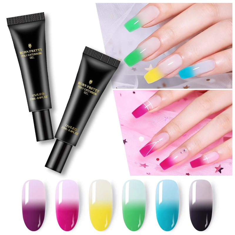 

BORN PRETTY 20ml Poly Extension Gel Quick Building UV Gel Polish 2 Layers Thermal Color Changing Nail Art Soak Off UV Gel