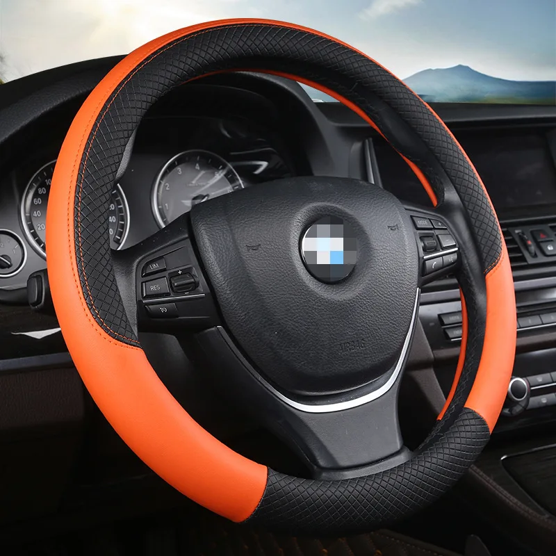 

KKYSYELVANew four seasons universal leather embossed breathable steering wheel cover fashion color matching handle