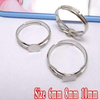 

20pcs Wholesale Rhodium Plated "Y"-shaped Adjustable Ring Blank Settings with 6-8-10mm Flat Pad for DIY Jewelry Making