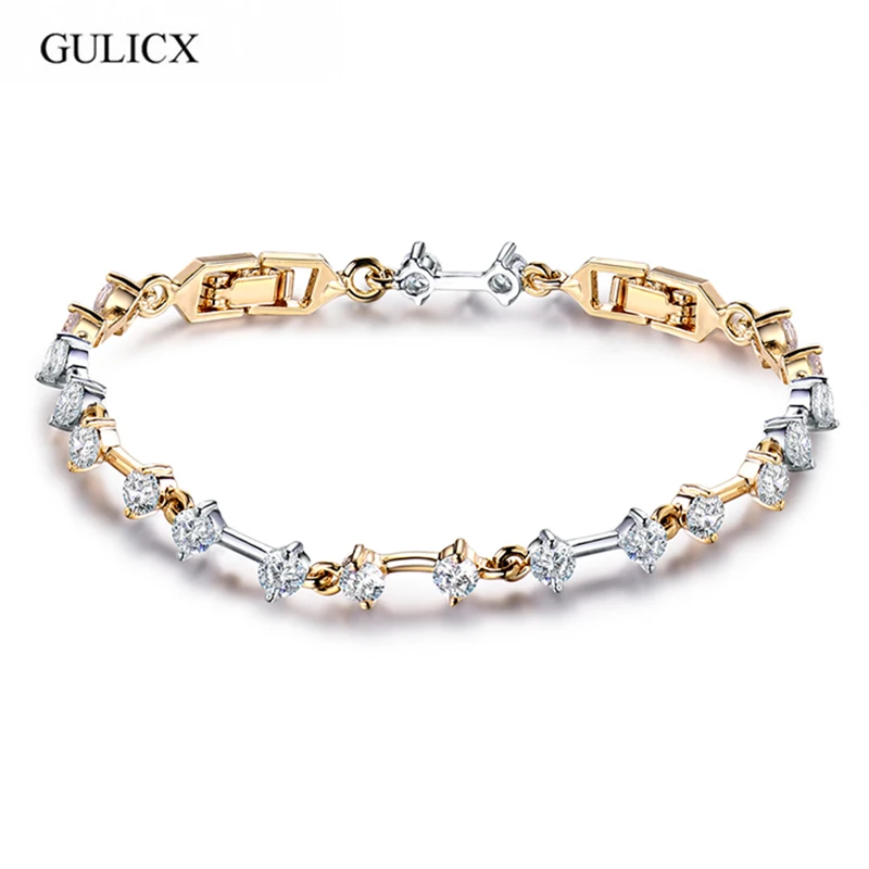 

GULICX Tiny CZ White Gold-color Handmade Austrian Crystal Rhinestone Purple Stones Bracelets Bangles For Women