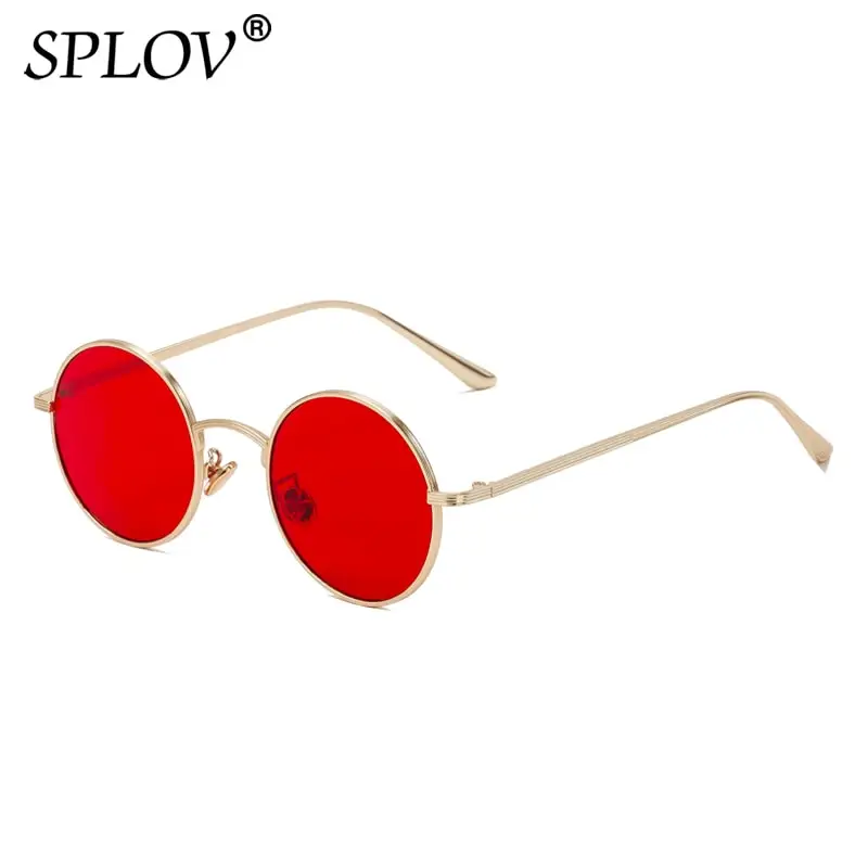 SPLOV — Lunettes de soleil vintage pour hommes et femmes, style rétro, punk, rondes, en métal, verres colorés lentille, mode