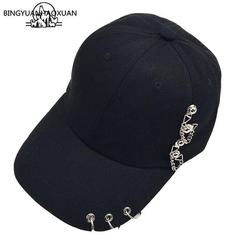 Новинка, брендовая Кепка с металлическим кольцом, железным кольцом, бейсбольная кепка, s Snapback, регулируемая, повседневная, панк-шляпы, рок стиль, цепочка, хип-хоп кепка