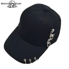 Новинка, брендовая Кепка с металлическим кольцом, железным кольцом, бейсбольная кепка, s Snapback, регулируемая, повседневная, панк-шляпы, рок стиль, цепочка, хип-хоп кепка