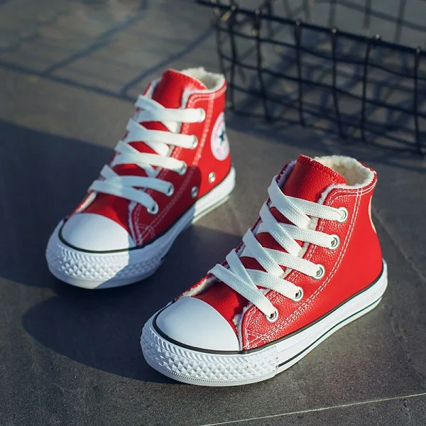 Детская обувь; Детские кроссовки с высоким носком; коллекция года; сезон зима-осень; Кроссовки для мальчика; хлопковая кожаная обувь для девочек; водонепроницаемые теплые спортивные кроссовки - Цвет: Red