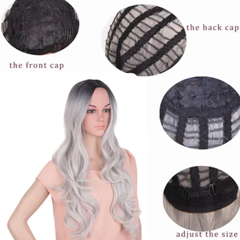 Feilimei Ombre Wigs Synthetic Heat Resistant Hair Extensions Pink Red Gray Purple Long Wavy Females Cosplay Wigs for Women 4