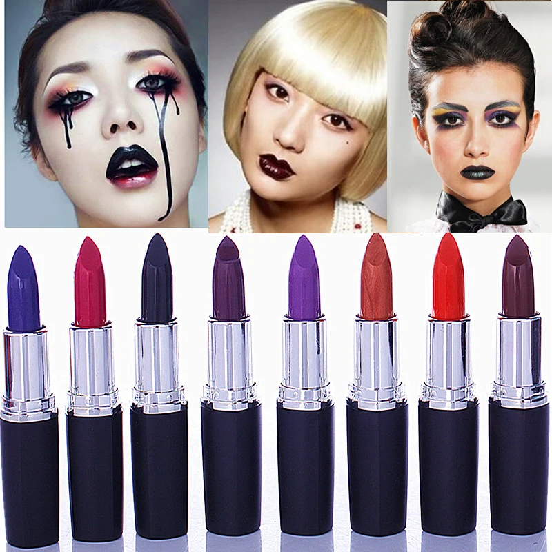 1211 36 De Réductionange Aile 8 Couleursensemble Vintage Poison Halloween Maquillage Vampire Couleur Foncée Rouge à Lèvres Violet Imperméable Mat
