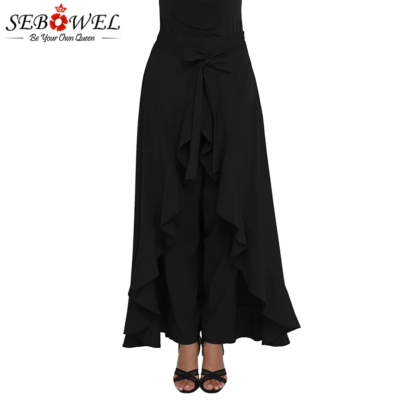Black-Chiffon-Tie-Waist-Ruffle-Palazzo-Pants-LC77034-2-1 