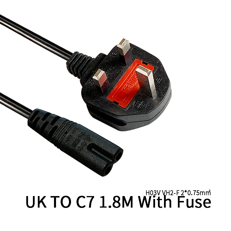 

UK TO C7 Singapore British Male Plug To IEC320 C7 Female Power Extension Cable Cord for Laptop Charger 1.8M H03VVH2-F 2*0.75mm