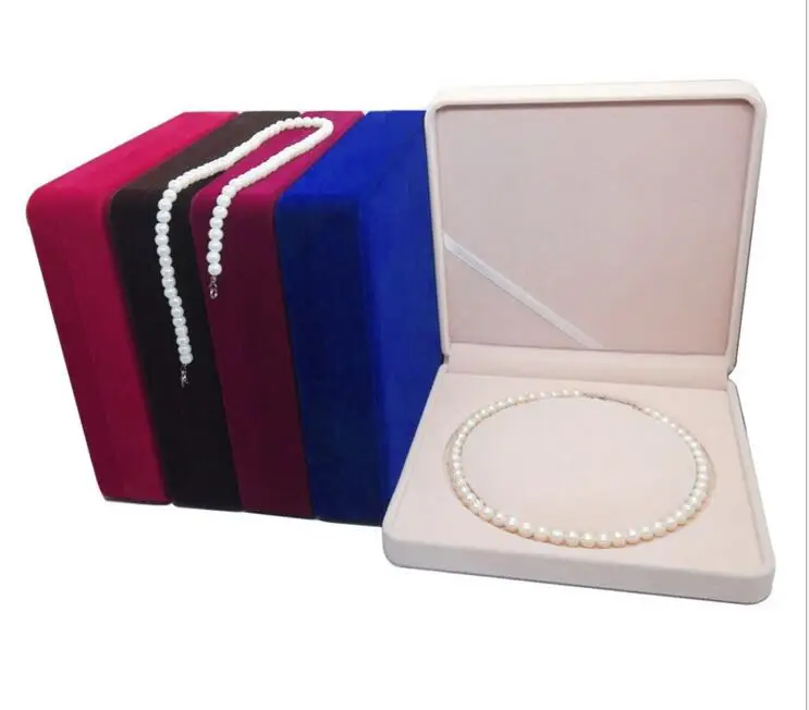HQ Velvet Fresh Pearl Necklace Box Case Round Core Jewelry Packaging Box Storage Gift Boxes