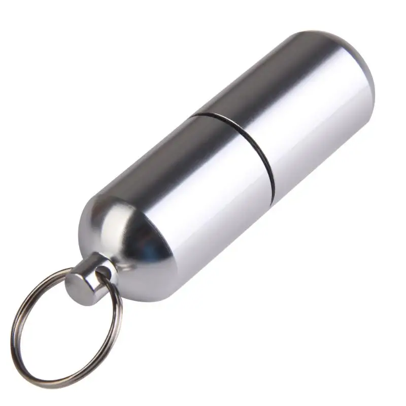 

Large Size Pill Medicine Box Holder Outdoor Aluminum Alloy Cartridge Keychain Waterproof Travel Kits Silver