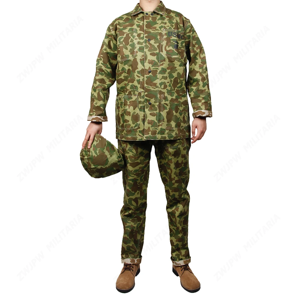WWII US USMC PACIFIC CAMOUFLAGE FIELD UNIFORM JACKET SHIRT AND PANTS TROUSERS US/501105（No shoes