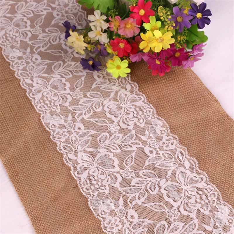 Vintage White Christmas Lace Hessian Burlap Country Event Party Supplies Wedding Decoration Linen T