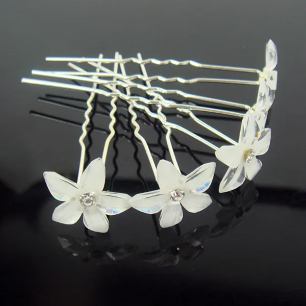 

20PCS WEDDING BRIDAL WHITE FLOWER CRYSTAL HAIR PINS SP-662