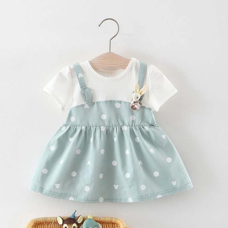 Летние праздничные платья с принтом в горошек модная одежда для маленьких девочек платье для новорожденных хлопковое платье принцессы из 2 предметов для маленьких детей