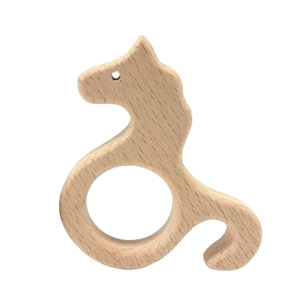 Cartoon Baby Teether Teething Toy Cute Safe Eco-Friendly Wood Horse Elephant Whale - Color: horse