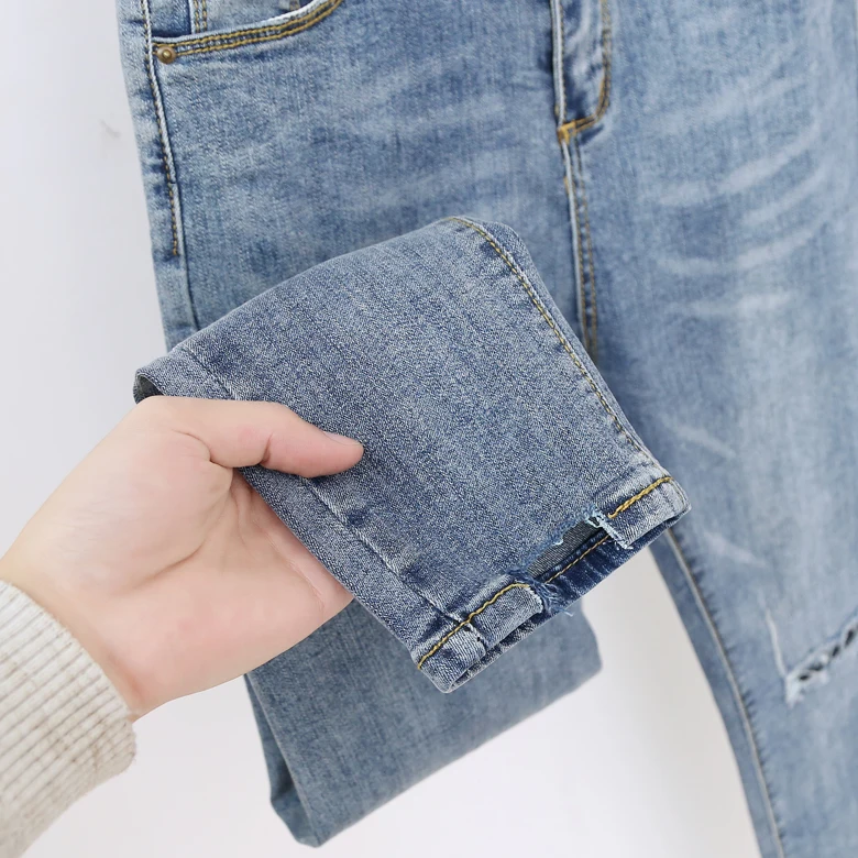 Новые весенние модные рваные синие джинсы с высокой талией повседневные джинсы длиной до щиколотки, большие размеры 5XL