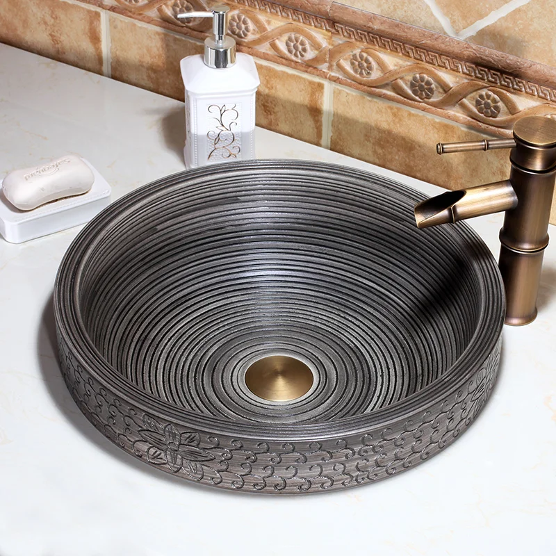 China Artistic Handmade porcelain Round Countertop Lavabo Round Semi