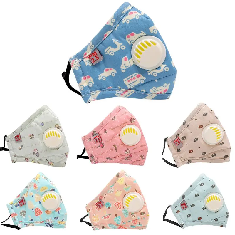 

7 Styles Child Kids Cotton Anti-Dust Mouth Mask Cute Colorful Cartoon Car Bear Mushroom Printed PM2.5 5 Layer Filter