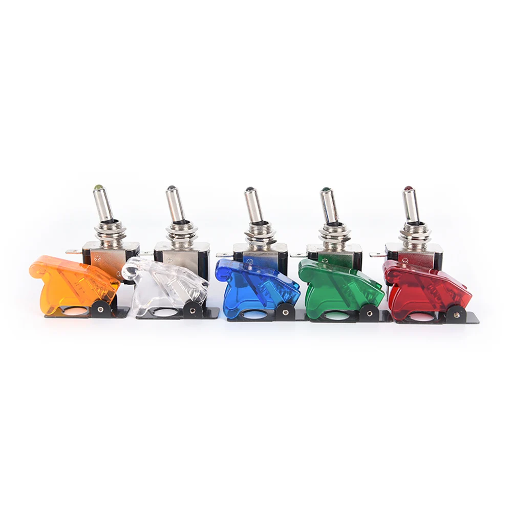 5pcs/lot 5 color/lot 12V 20A Auto Car Vichel Led Toggle Switch With Safety Cover Guard Red Blue Green Yellow White