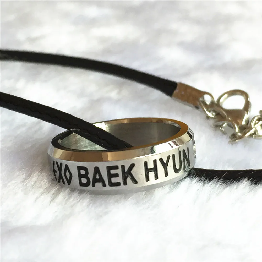 

Wholesale k-pop exo xoxo luhan sehun kris Silver Lanyard ring With Rope 12 styles