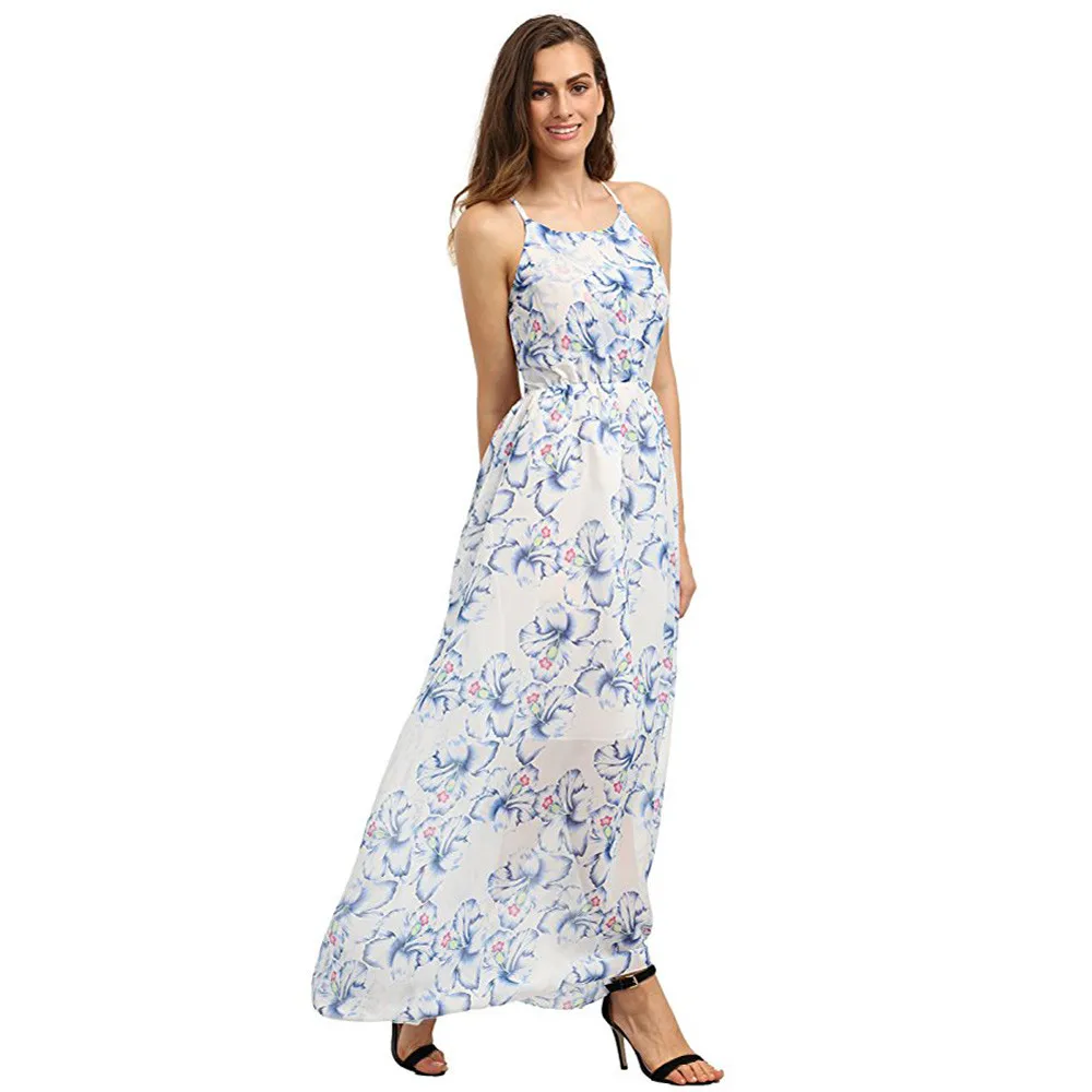 Salidas de Плайя пара mujer vestido Плайя женское цветочное шифоновое платье без рукавов с открытой спиной макси пляжное платье, сарафан Плайя mujer