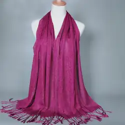 Осень шарф шаль для женщин кисточкой бахромой Блеск длинные обёрточная бумага хиджаб шаль шарфы для дамы элегантный сплошной цвет 170*60 см