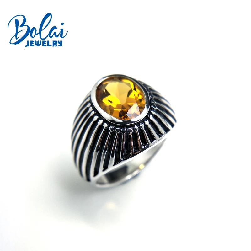 Bolaijewelry,vintage simple style citrine gemstone ring 925 silver fine jewelry for women wear best Christmas gift Or a man gift