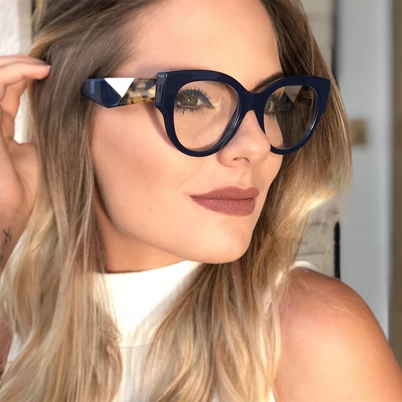 

Cat Eye Spectacle Frame Transparent Glasses Luxury Myopia Glasses Oversize Blue Eyeglasses Women Accessories Clear Lens Glasses