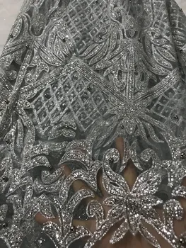 

Nigerian Lace Fabric with glued glitter Cyndi-1010533 French Embroidered lace fabric for party dress