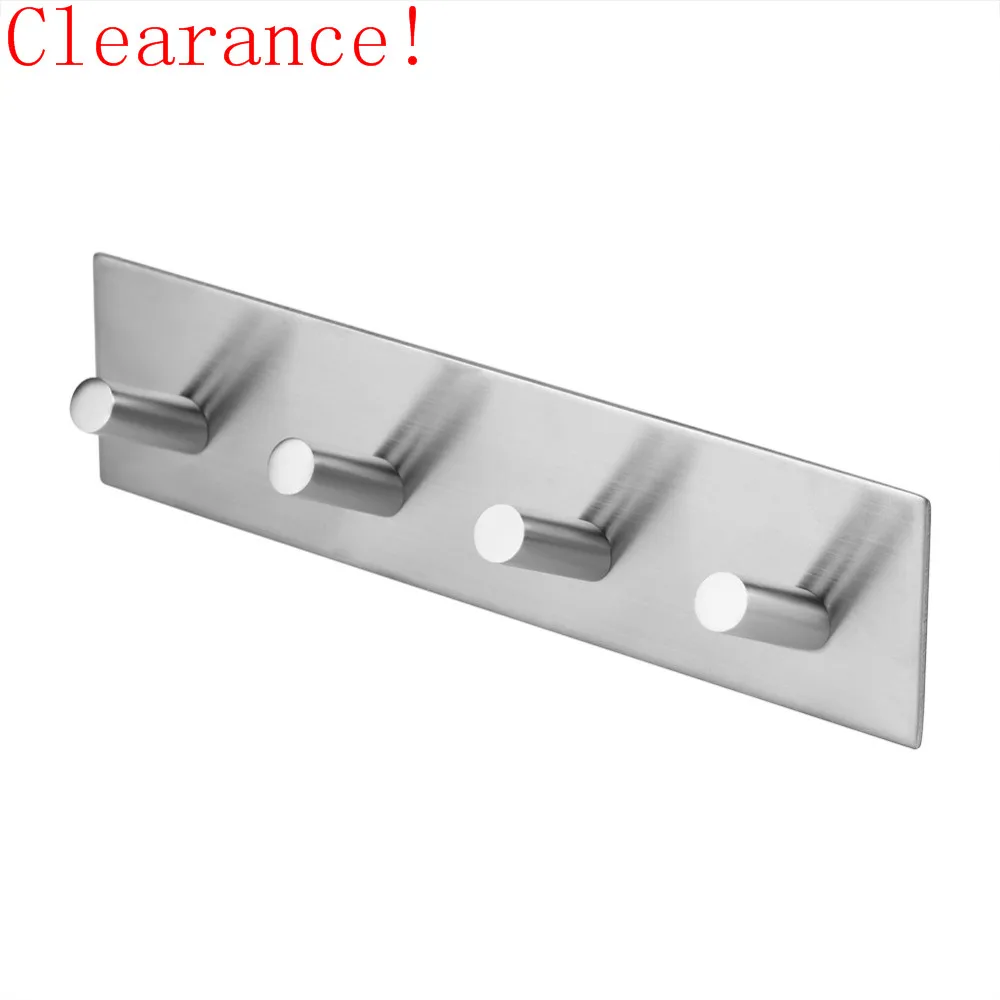 4 Hooks Stainless Steel Wall Hook Silver Adhesive Hook Bathroom Kitchen
