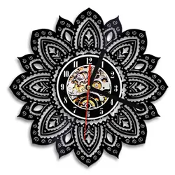 1 шт. Lotus цветочный цветок жизни настенные часы современный дизайн Psychedelic Ремесленная Гобелен Мандала Йога Будда Виниловая пластинка