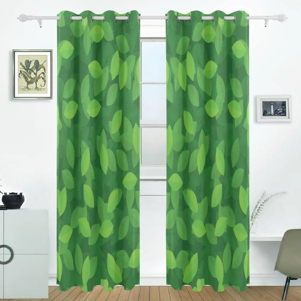 

Green Leaves Curtains Drapes Panels Darkening Blackout Grommet Room Divider for Patio Window Sliding Glass Door 55x84 Inches