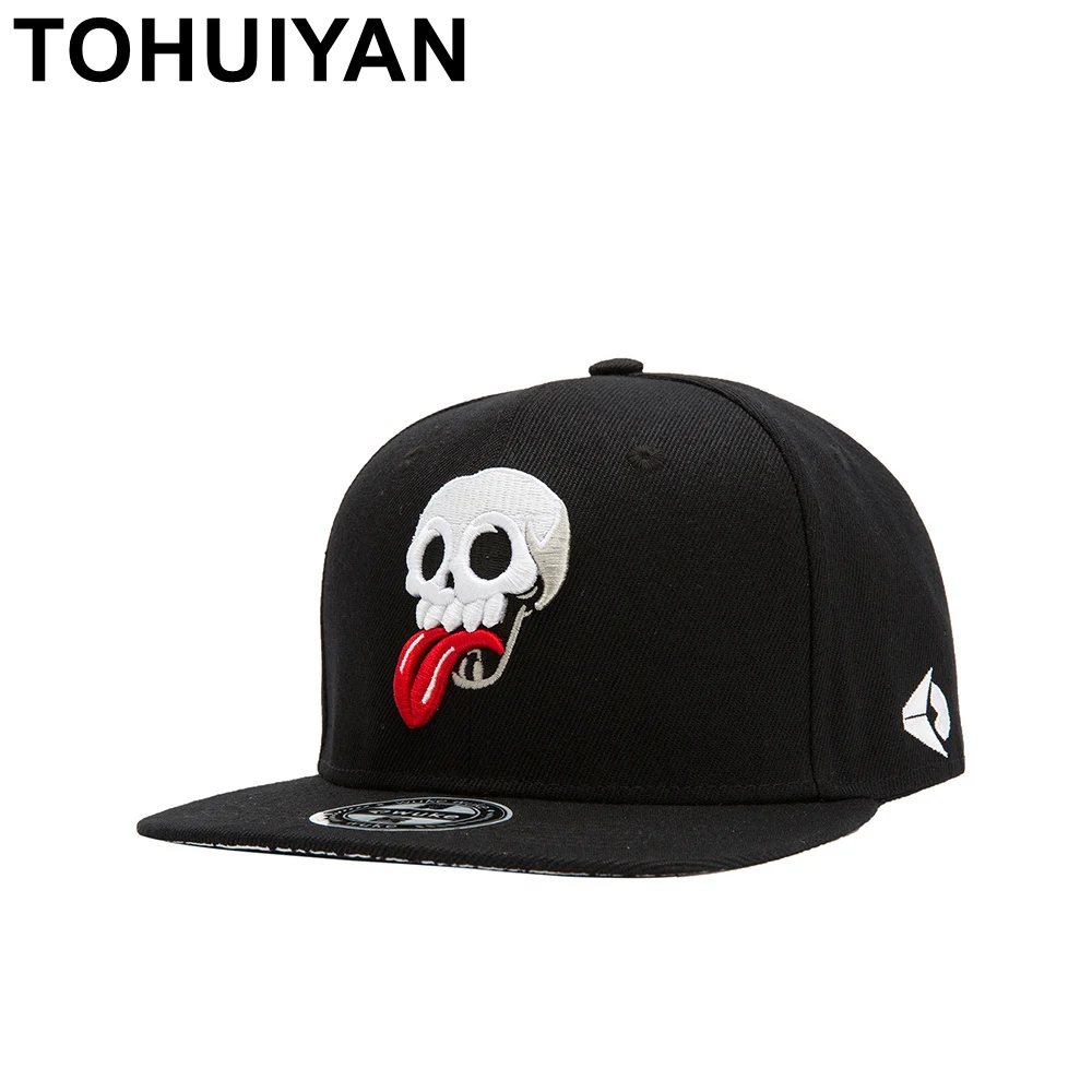

TOHUIYAN Mens Funny Tongues Skull Embroidery Snapback Hats Street Dancing Hip Hop Caps Flat Brim Baseball Hats For Women Girls