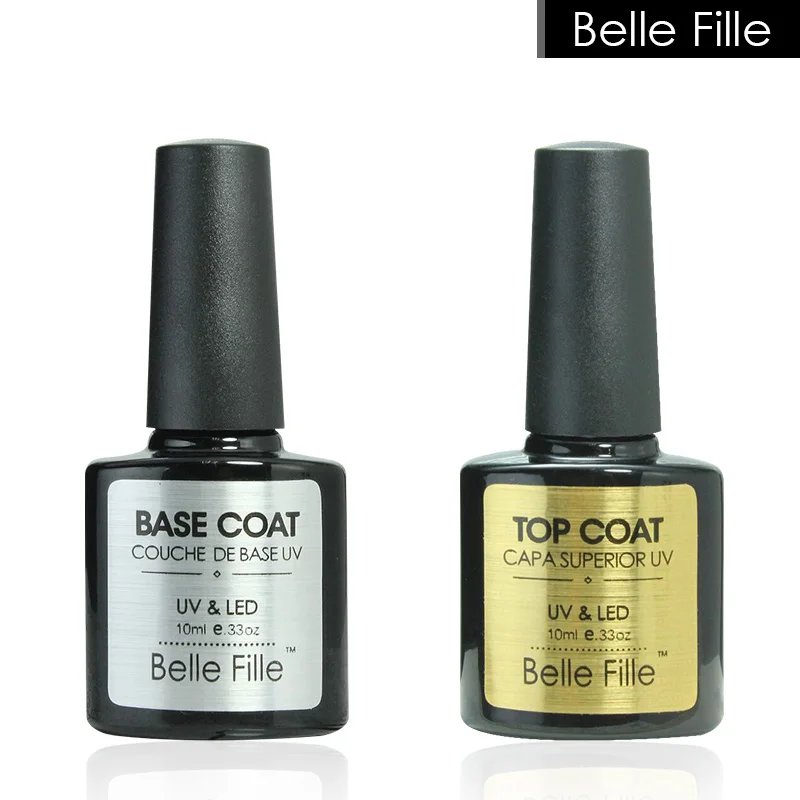 Belle Fille 10ml Gel Nail Polish Base Coat + Top Coat Polish Gel Soak Off UV LED Long Lasting Nail Gel Lacquer