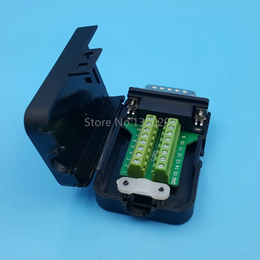 DB15 15 Pin D-SUB 2-Row male Terminal Breakout Plastic cover nut 3+9 BLACK
