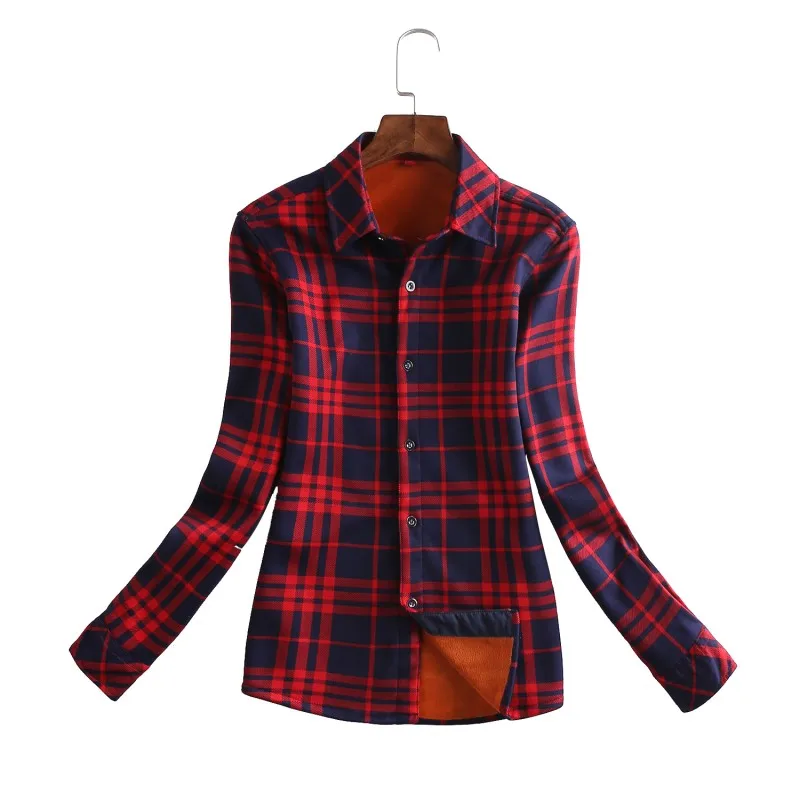 Женская бархатная плотная теплая женская рубашка в клетку, длинные зимние топы, Клетчатая блузка, Blusas, женская рубашка, Femme m-xxxl
