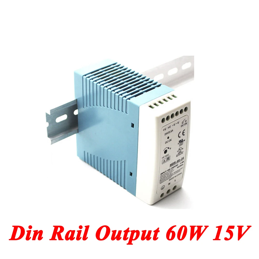 MDR-60 Din Rail источник питания 60 Вт 15 в 4A импульсный AC 110 В/220 В трансформатор DC ac dc