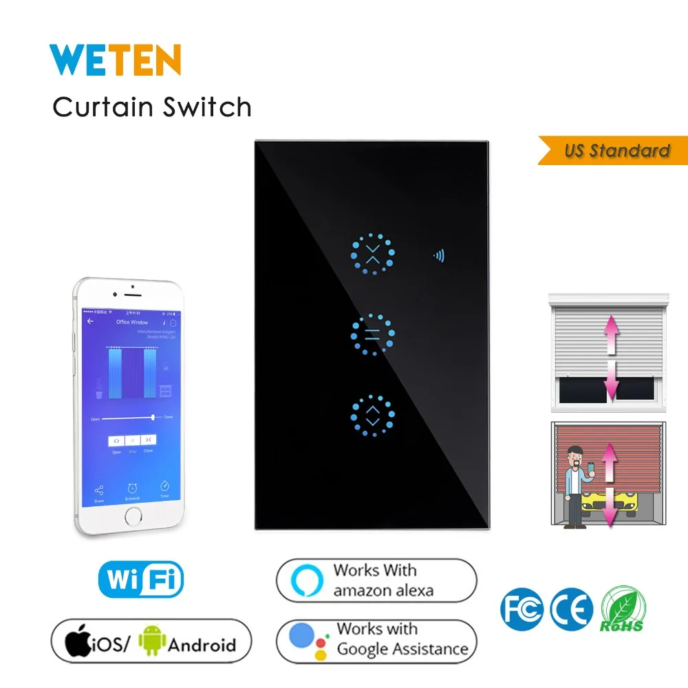 

US Smart Wifi Touch Curtain Switch APP Control Support Alexa Google Home for Electric motorized Curtain Blind Roller Shutter