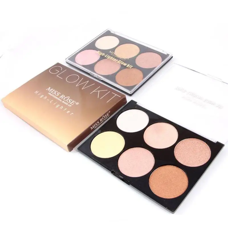 MISS ROSE 6 Color Professional Highlighter Glow Kit Palette Bronzer