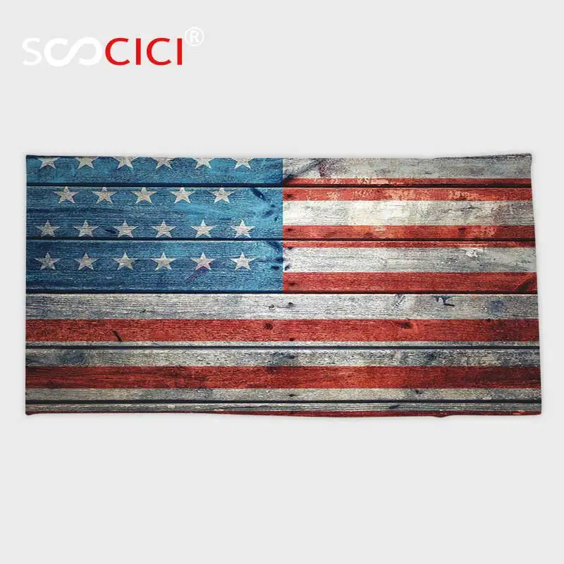 

Custom Microfiber Ultra Soft Bath/hand Towel,USA Flag Decor Independence Day of National Celebration Weathered Wooden Looking