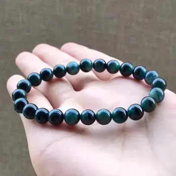 

Free Shipping Natural Blue Tourmaline Crystal Clear Round Beads Bracelet 7.6mm AAA