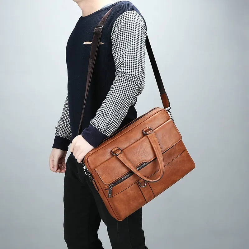 New Men Briefcase Bags Business Leather Bag Shoulder Messenger Bags Work Handbag 14 Inch Laptop Bag Bolso Hombre Bolsa Masculina